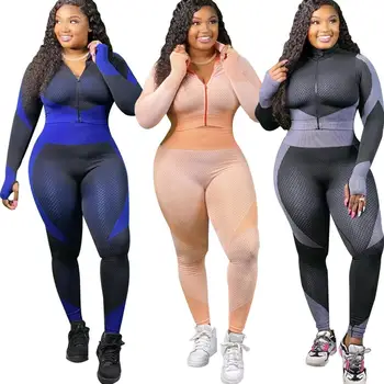 Najnovšie Plus Veľkosť Tepláky 2020 Jeseň Veľká Veľkosť XL--4XL Ženy Dlhé Rukávy Športové Oblečenie Zips Topy Chudá Súpravy Súpravy