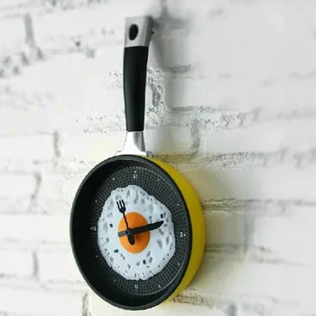 Kreatívne dekor hodiny nástenné kuchynské Omeleta Panvicu Kuchyňa Vyprážané Vajcia Dizajn 3d dekor hodinky, Nástenné Hodiny kuchyňa Decor Hodinky