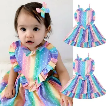 Krásna Detská Baby Dievčatá Farebné Cukríky Šaty Deti Milujúce Srdce Tvar Rainbow, Šaty, Oblečenie Letné Roztomilý Kostým