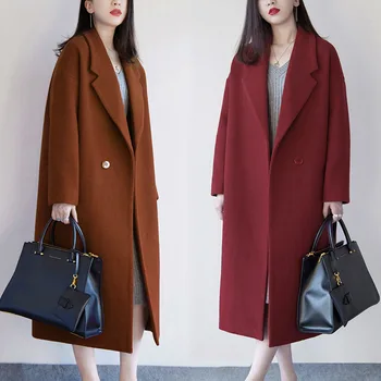 Veľké ženy veľkosti zimné vlna bunda 2020 voľné dámy teplé dlhý kabát pevné bežné Ženské vlnené sako módne oblečenie 6XL