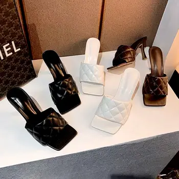 2020 Luxusný Dizajn Listov Ženy 9 cm Vysoké Podpätky Tkaných Fetish Letné Sandále Stiletto Podpätky Papuče Prom Platformu Striptérka Topánky