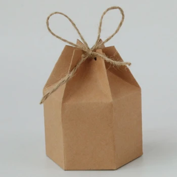 50Pcs Kraft Papier Package Kartónu Svietidla Hexagon Candy Box Prospech a Darčeky, Svadby, Vianočné Party Dodávky