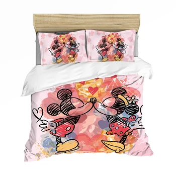 Abstrakt Ružová Čierna Love Minnie Mickey Mouse posteľná bielizeň Nastaviť Perinu obliečky na Vankúše Twin Plný Kráľovná Kráľ pre Deti Domova