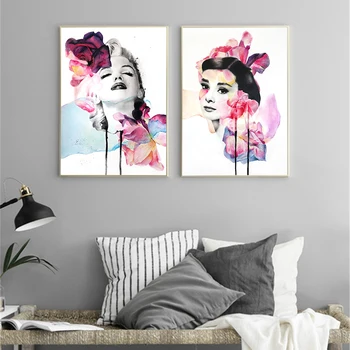 Marilyn Monroe Audrey Hepburn Kvet Plátno na Maľovanie Vytlačí Plagáty na Stenu Obrázky na Steny v Obývacej Izbe Umenie Domova Bez Rámu