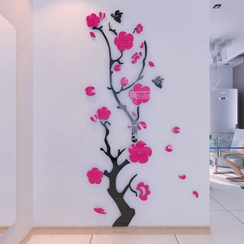 Slivka kvet 3d Akrylové zrkadlo samolepky na stenu Miestnosti, spálňa DIY Umenie steny interiéru obývacej izby vstup na pozadí dekorácie