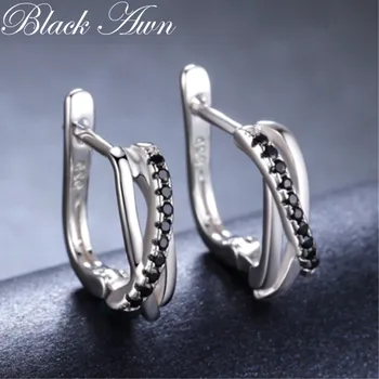 Klasický Originálny 925 Sterling Silver Šperky Black Spinelovou Kameň Roztomilý Stud Náušnice pre Ženy Bijoux Femme Boucles d'oreilles I023