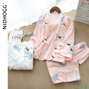 Detské Pyžamo pre Dospievajúce Dievčatá, Bavlna Gázy Zimné Kimono Chlapci a Dievčatá Sleepwear tvaru Domáce oblečenie Set 2 Ks Veľkoobchod