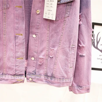 Móda Otvory Hit Farebný Denim Jacket Ženy Streetwear Jar Jeseň Voľné Harajuku Vintage Krátke Džínsy Bunda Bežné Ženské Topy