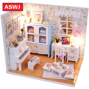 DIY Drevené Roombox s Nábytku, Montáž Súpravy, Ručné Miniatúrny domček pre bábiky Hračky pre Deti Vianočné Dovolenku Dary