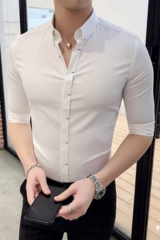Britský Štýl Tričko Muži Móda 2020 Polovičný Rukáv Pánske Šaty, Košele Vysokej Kvality Slim Fit Business Formálne Košele Mužov Oblečenie 3XL