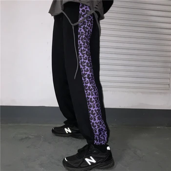Streetwear Fialová black leopard Elastické Vysoký Pás Tepláky, Nohavice Ženy Harajuku Lete kórejský Rovno Jogger Cvičenie Botton
