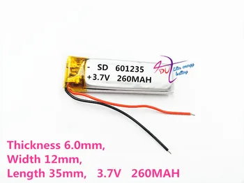 Najlepšie batérie značky 3,7 V lítium-polymérová batéria 601235 061235 260mAh MP3/4/5 batérie, Bluetooth, Monitor