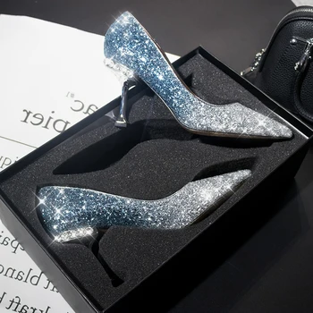 Crystal sequined svadobné topánky na vysokom podpätku stiletto poukázal svadobné topánky striebro bridesmaid, šaty, topánky pearl päty