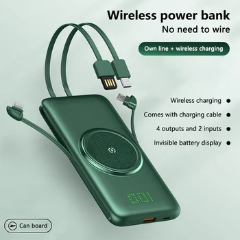 Wireless Power Bank 20000mAh Pre xiao Nabíjačka Telefónu Zabudované 4 Káble Externých Batérii Prenosné Powerbank Pre iPhone Samsung