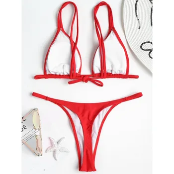 ZAFUL Trojuholník String Bikini 2018 Dual Popruhy Sexy Plavky Nízke strede zúžený Plavky Ženy Vyhovovali Špagety Popruhy Polstrovaný plavky