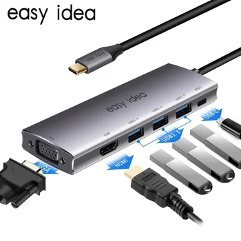 USB C Hub Typ C 3.1 Adaptér Splitter Multi USB 3.0, HDMI, VGA Port RJ45 Viacerých USB-C Obyvateľov Expander USB C Dock Pre Macbook Pro