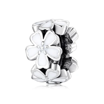 Nový Príchod 925 Sterling Silver Biely Smalt Kvet Dištančné korálky Fit Pôvodné Európske Kúzlo Náramok Šperky robiť