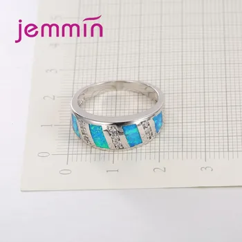 Elegantné Geometrický Dizajn Jemné Jasné, Micro Drahokamu Snubné Prstene Pre Ženy 925 Sterling Silver Blue Opal Krúžok Bijoux