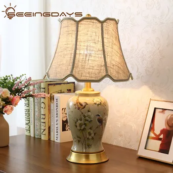 44x72cm Nové Čínske Americké Retro Luxusné Keramické Stolové Lampy, Spálňa, Obývacia Izba, Nočné Lampy Pastoračnej Svietidlá Pre Spálne