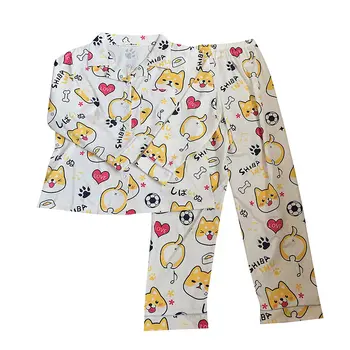 Ženy Kawaii Pajama Krásne Shiba Inu Oblečenie Pre Voľný Čas Dlhé Tričko Dlhé Nohavice Nastaviť Japonskom Anime Doge Mäkké Pyžamo Zimné Jeseň Sleepwear Darček