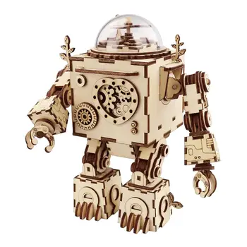 Robotime DIY Zostavený Model Drevené Stavebné Súpravy Robot Model s Music Box Hračka pre Deti, Dospelých Darček AM601 pre Dropshipping