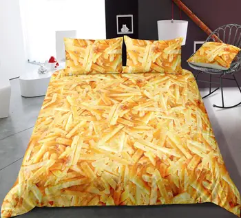 LISM Skutočný 3D Model Potravín Tému Kryt Nastaviť Polyester Zlaté Pizza Koláč Čipy posteľná bielizeň Nastaviť Super Kráľ, Kráľovná Full Size Set