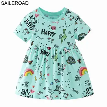 SAILEROAD Letné Šaty Dievča 2020 Dinosaura Tlač Oblečenie pre Deti Party Šaty Bavlna Liittle Batoľa Oblečenie, Detské Šaty