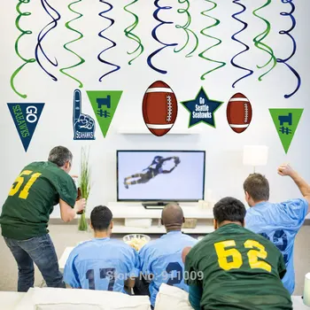 30pcs Ísť Seahawks Fólie Špirály Visí Vírivá PVC Futbal, Športové Dekorácie Deti Narodeninovej Party Pozadia Ozdoby