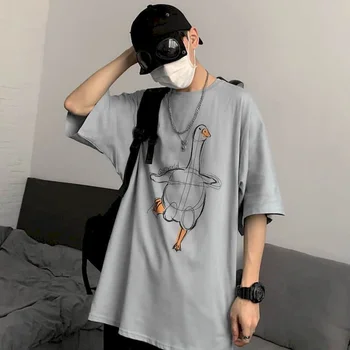 Harajuku Ženy Košele Lete Plus Veľkosť-Krátke rukávy T-shirt Muž In Cartoon Tlač Voľné Študent kórejský Pol-puzdre Tričko