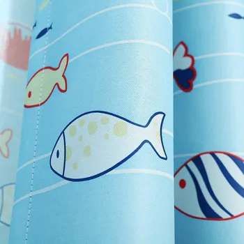 Modrý Oceán Morských Rýb Vytlačené Závesy pre Deti detský Chlapci Spálňa Štúdia Tylu Priesvitné Záclony Cartoon Okno Závesy JS09B