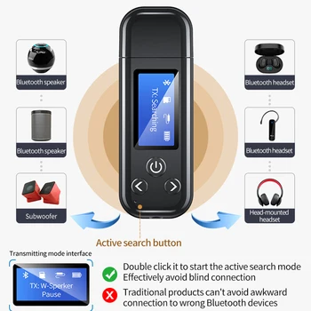 DISOUR USB Bluetooth 5.0 Audio Vysielač, Prijímač LCD Displej 3.5 MM AUX RCA Stereo Bezdrôtový Adaptér, vstavaná Batéria Pre TV, PC