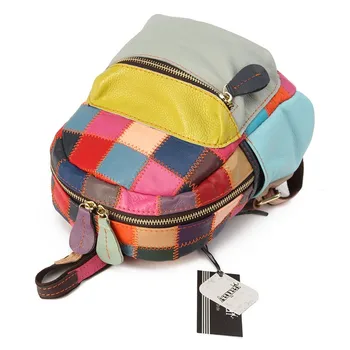AEQUEEN Ženy pravej Kože Mini Batoh Patchwork Vintage Späť Pack Školské tašky Multicolor Cestovná Taška Náhodné Farby