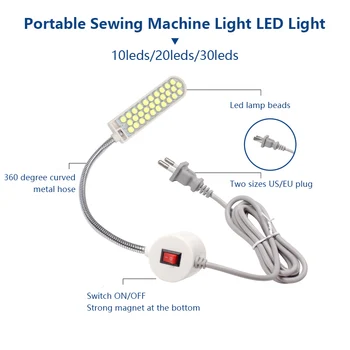 Super Jasné LED Šijací Stroj Svetlo 10/20/30 LED Multifunkčné Gooseneck Práce Lampa Pre Sústruhy,Lisy, Vŕtačky,Pracoviská