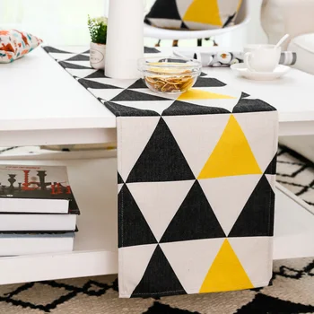 DUNXDECO Stôl Runner Dlhý Stôl Kryt Textílie Moderné Žltý Čierny Trojuholník Geometrické Bavlnená Zmes Mat Domáce Dekorácie