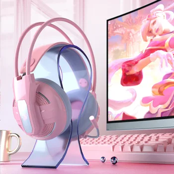 Profesionálny Hráč 7.1 Priestorový Zvuk Ružová Slúchadlá Herné Headset Káblové S Mikrofónom Pre PC Počítač Dary