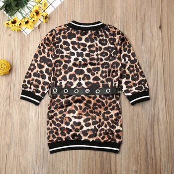 2019 Jeseň Zima Nové 2ks Batoľa Detský Baby Girl Dlhý Rukáv Leopard Šaty+Opasok Bežné T-shirt Dress Oblečenie 1-6 Rokov