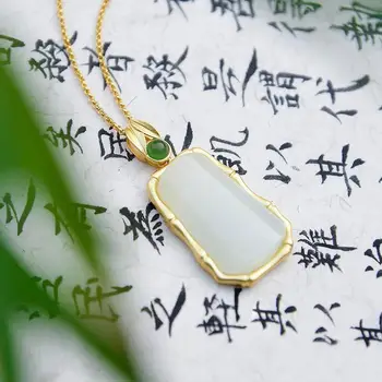 SNewsilver prírodné Hetian jade, bambus, biela jade prívesok Čínsky retro temperament high-grade light luxusné dámske šperky značky