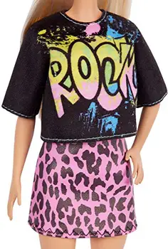 Barbie Módy blondína bábika s rock T-shirt, Gepard sukne a módne doplnky (Mattel GRB47)