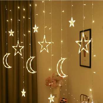 Vianočné Rozprávky Svetlá US/EU Plug Moon Star LED Reťazec Svetlá Garland Okno Opony Krytý Strom Decor Halloween Svadba Svetlo