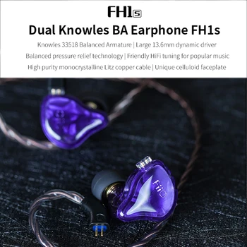 FiiO FH1s Hi-Res 1BA+1DD(Knowles 33518,13.6 mm Dynamický) In-ear Slúchadlá IEM s 2pin/0.78 mm Odnímateľný Kábel pre Populárnej Hudby