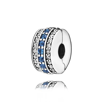 Špeciálna ponuka Zimných Nové 925 Sterling Silver Korálky Šumivé Modrou čiarou Klip Charms fit Pôvodné Pandora Náramok