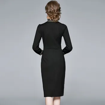 2020 jeseň zima Dráhy Vysokej kvalite Ročníka Kvetinový Vyšívané Šaty Elegantné Ženy O-Krk dlhý rukáv Slim Party Šaty
