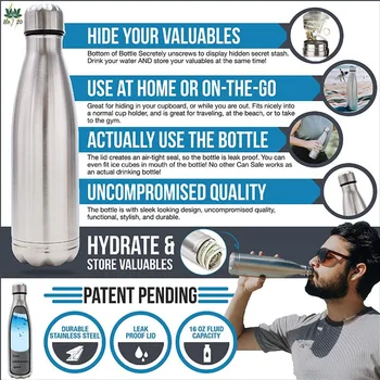 Skrýva & Tajné Peniaze Odklon termosky Fľaša na Vodu Pilulku Organizátor Kovové Tumbler Bezpečnom Mieste pre Peniaze Bonus Drinkware Nástroj