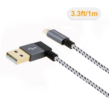 Uhol USB 2.0 Pletená Kábel, 90 Stupňov Vertikálne Vľavo USB 2.0 A Male Micro USB Muž s Hliníkovým Prípade Space Grey