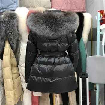 Kórejská verzia nadol bunda ženy 2020 ženy, krátka, lesklá tvár malé nové trendy veľké kožušiny golier s kapucňou fox kožušiny