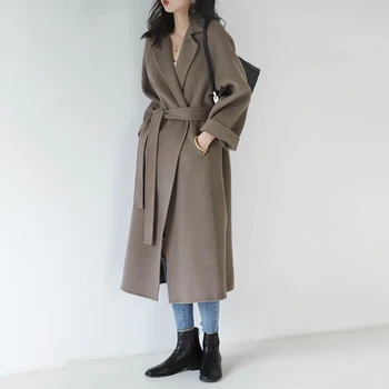Pevné dlhé obojstranný vlny kabát ženy 2020 jeseň voľné zase dole golier zimná bunda kórejský Modis casaco feminino