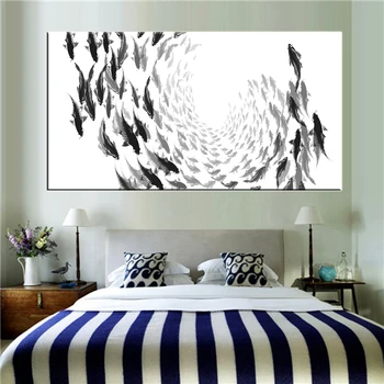 Čierne Biele Ryby Plátno Plagáty Minimalistický Wall Art Zen Jogy Plátno, Vytlačí Plátno Umenie Maľba Dekoratívne Obrázok