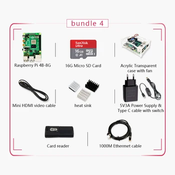 Pôvodné Raspberry Pi 4 Model B 8G Auta Pi 4 dosky Micro HDMI Kábel Napájací zdroj S vypínačom Prípade S Ventilátorom chladiče