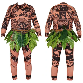 Horúce Cosplay Kostýmy Halloween Dospelých Mens Moana Maui Tetovanie T Košele, Nohavice Trávy Sukne Dospelých Detí Dievča Cosplay Kostým