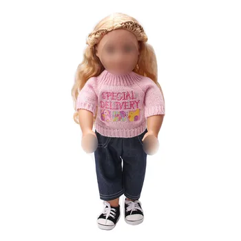 18-palcové Dievčatá bábiky oblečenie Ružová vyšívané sveter set + nohavice Americkej nové narodený šaty Detské hračky fit 43 cm baby c163